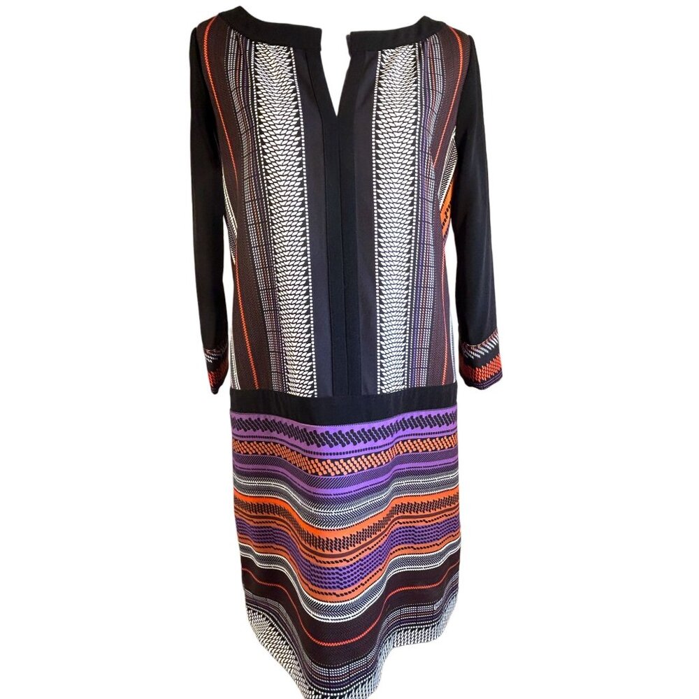 Hale Bob Womens Colorful Striped Tunic Dress S Black Multi Long Sleeve